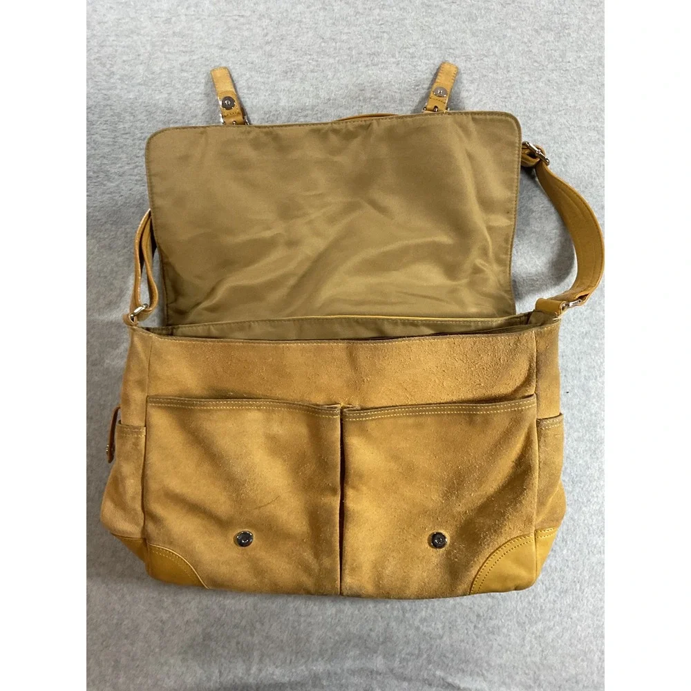 Levenger Tan Leather Suede Messenger Bag Satchel Crossbody Large